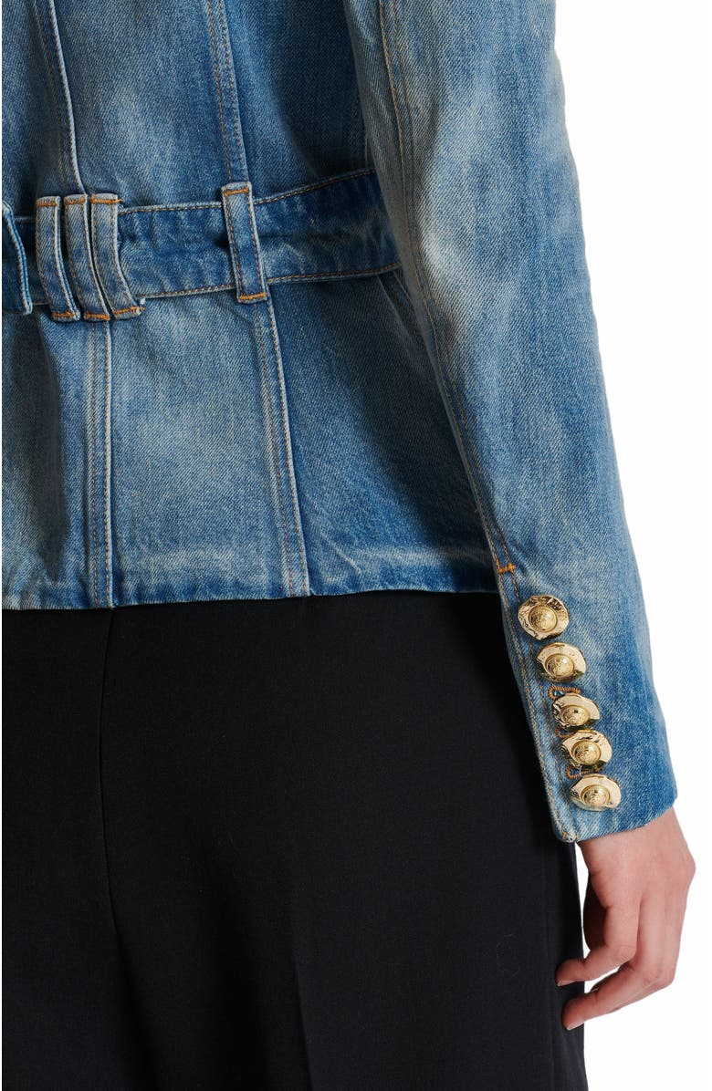 Balmain 1-Button Belted Denim Jacket, Alternate, color, Blue