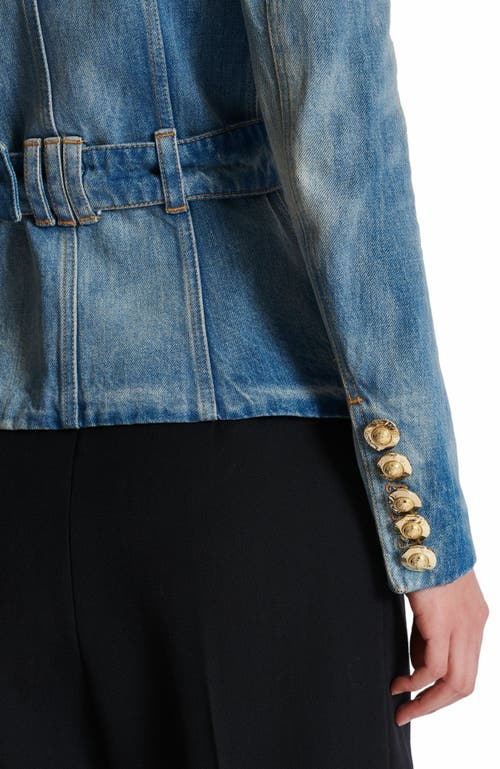 Balmain 1-button Belted Denim Jacket In Blue