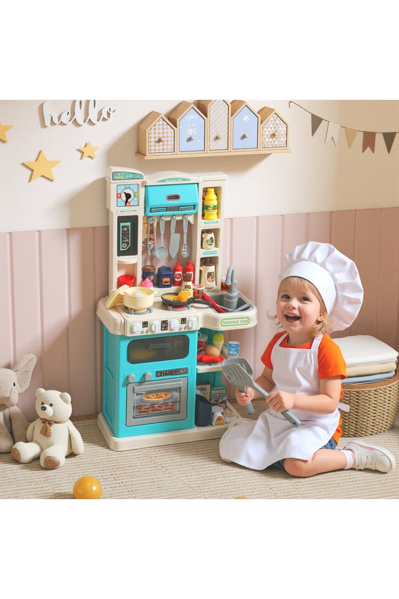 Kids Play Kitchen Toy Set, Chef Pretend Kitchen Playset with Real Lights & Sounds, 92 Pcs Toy Food & Cookware Accessories, Ages 3-6, Green, Alternate, color, Green