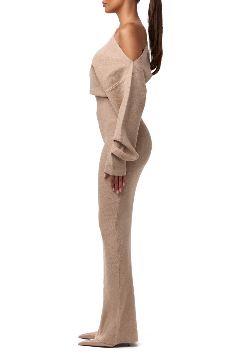 One-Shoulder Long Sleeve Maxi Sweater Dress, Alternate, color, TAUPE