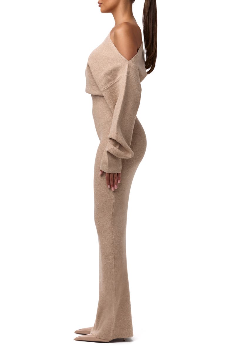 Naked Wardrobe One-Shoulder Long Sleeve Maxi Sweater Dress, Alternate, color, Taupe