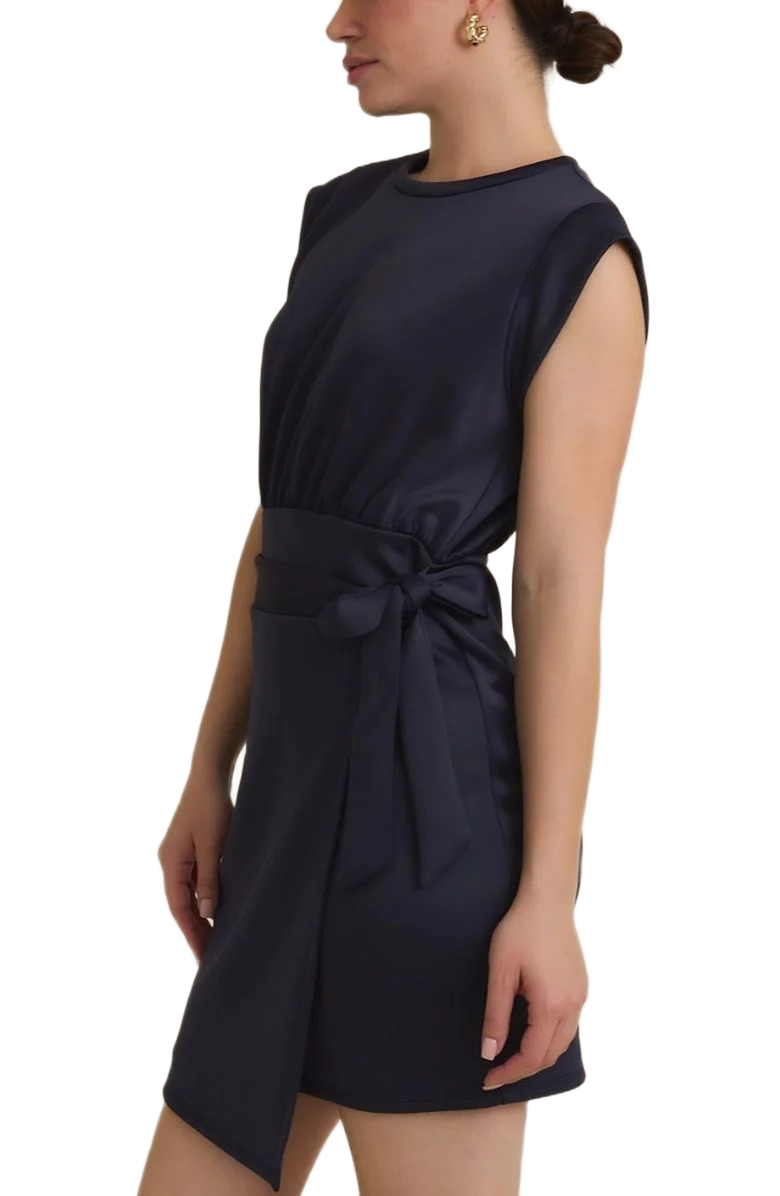 Knit and Lounge Cap Sleeve Waist Tie Wrap Mini Dress, Alternate, color,