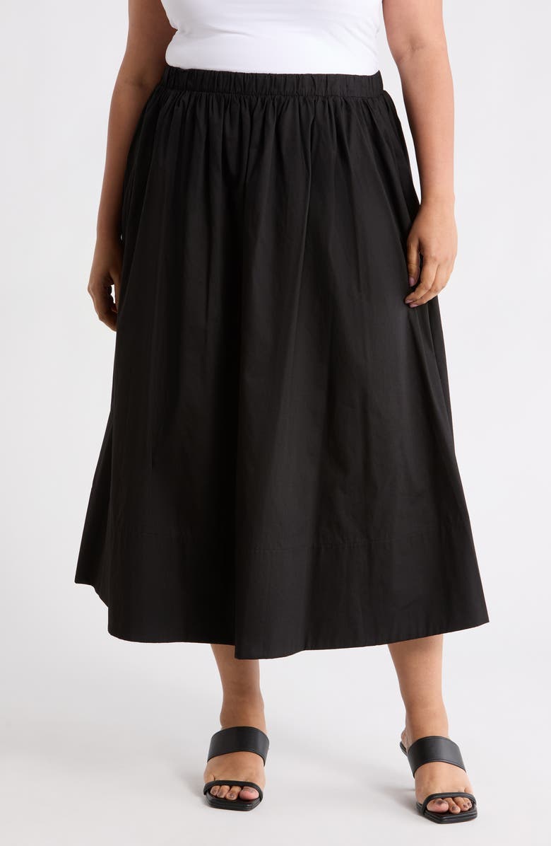 Renee C Cotton Poplin Midi Skirt, Main, color, Black