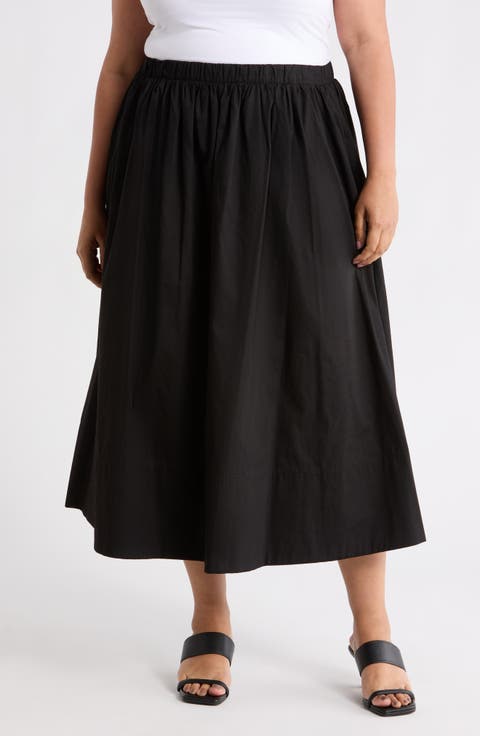 Cotton Poplin Midi Skirt (Plus)
