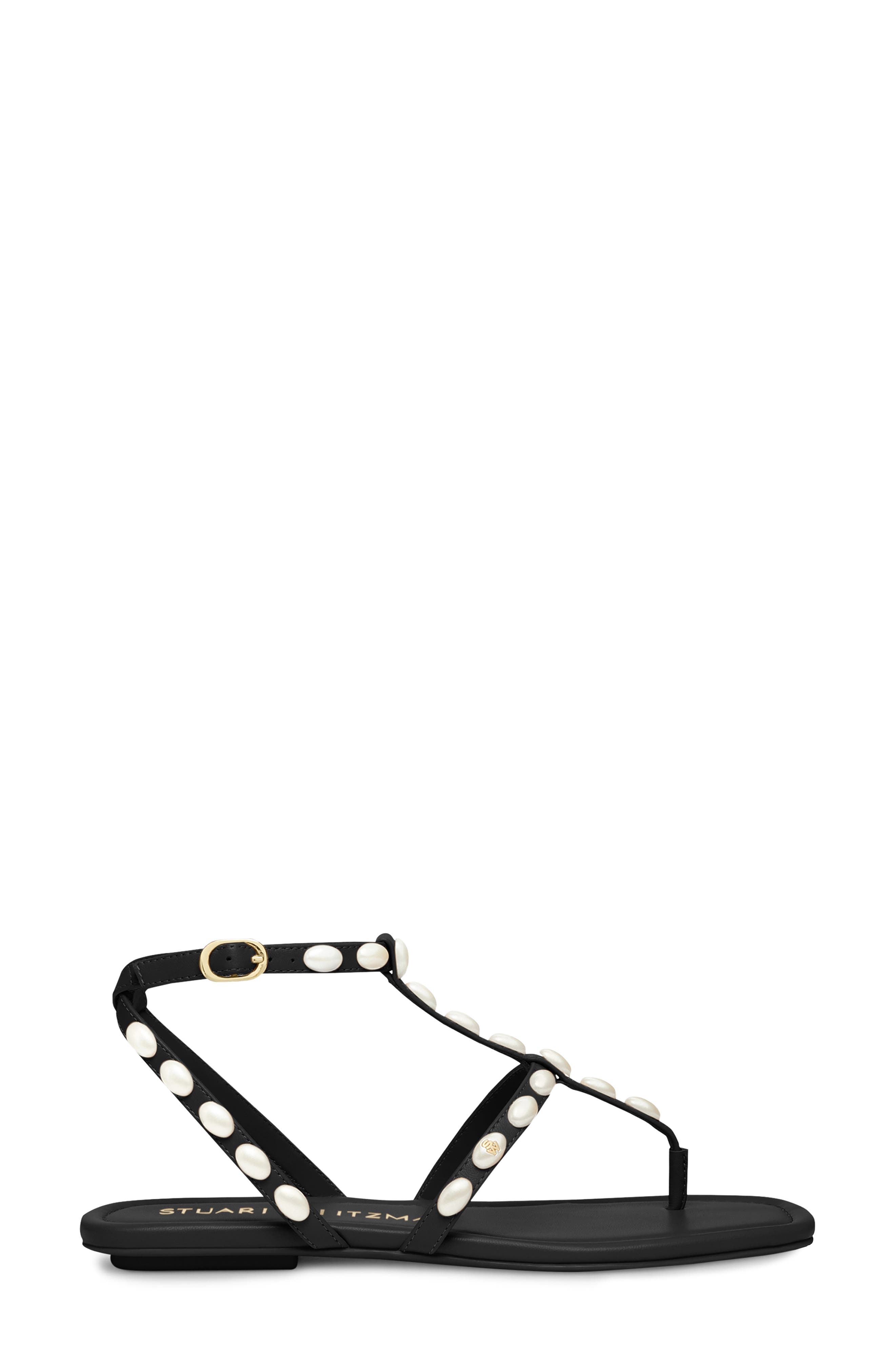 Stuart Weitzman Pearlita Flat Sandal, Alternate, color, Black