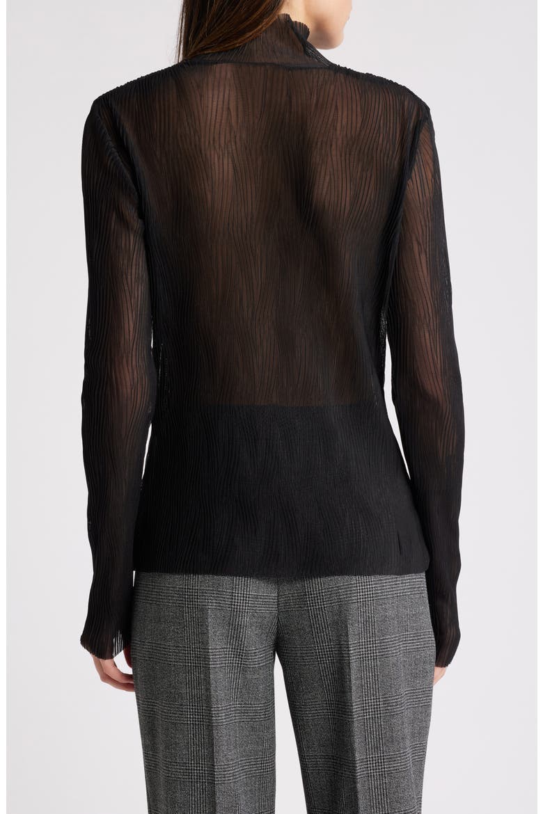 Emata Plissé Tulle Mock Neck Top, Alternate, color, BLACK