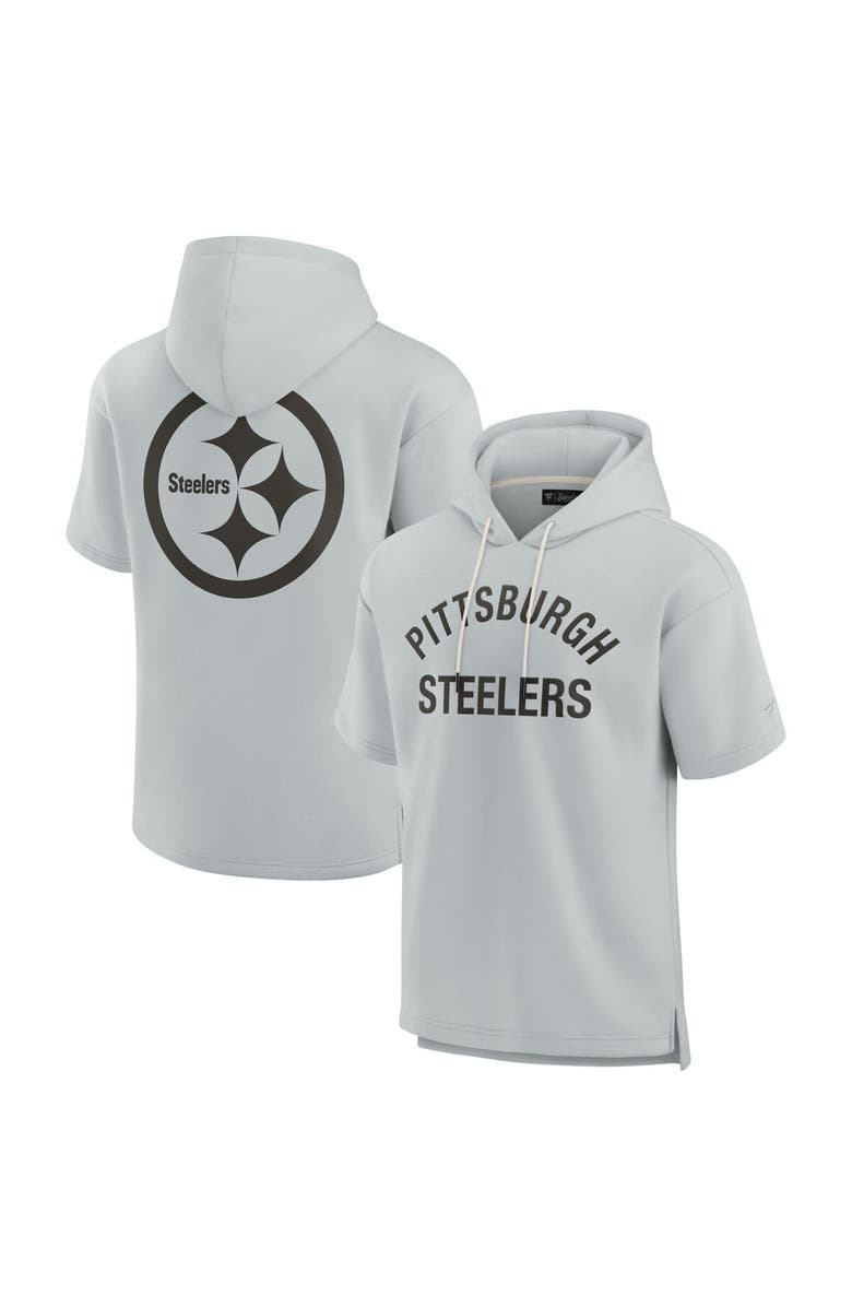 Fanatics Signature Unisex Fanatics Signature Gray Pittsburgh Steelers Elements Super Soft Fleece Short Sleeve Pullover Hoodie, Main, color, 