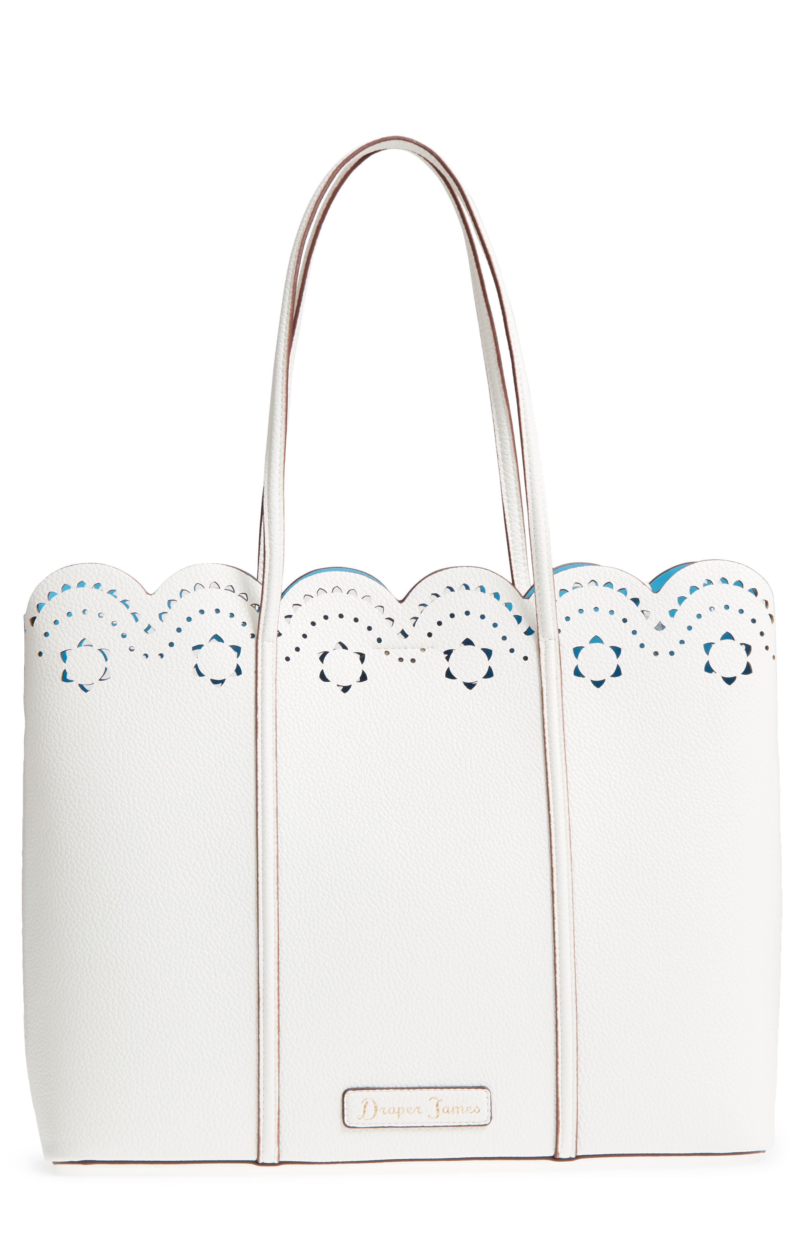 Draper James Solid Scallop Faux Leather Tote, Main, color, 