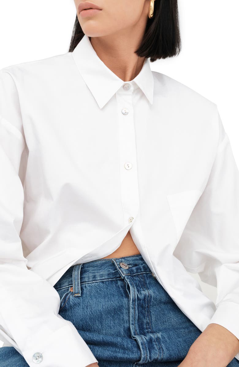 Two Lines by Marcella Lima Cotton Poplin Button-Up Shirt, Alternate, color, Optic White