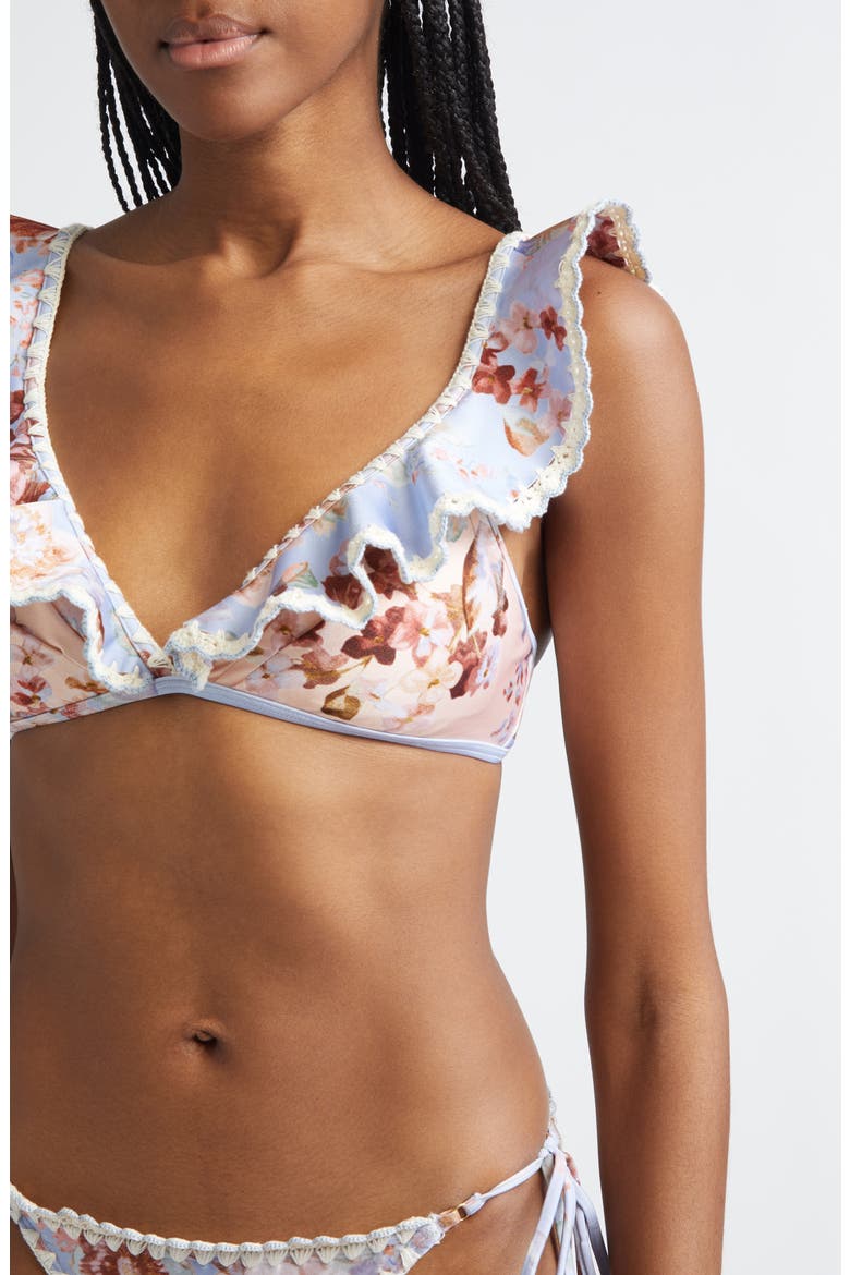 Awaken Crochet Trim Flutter Bikini Top, Alternate, color, SPLICED PRINT