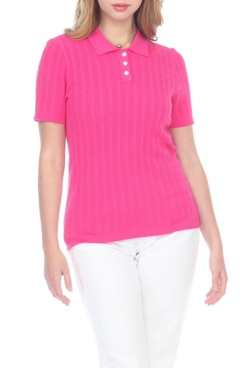 Cable Knit Polo, Main, color, FUCHSIA