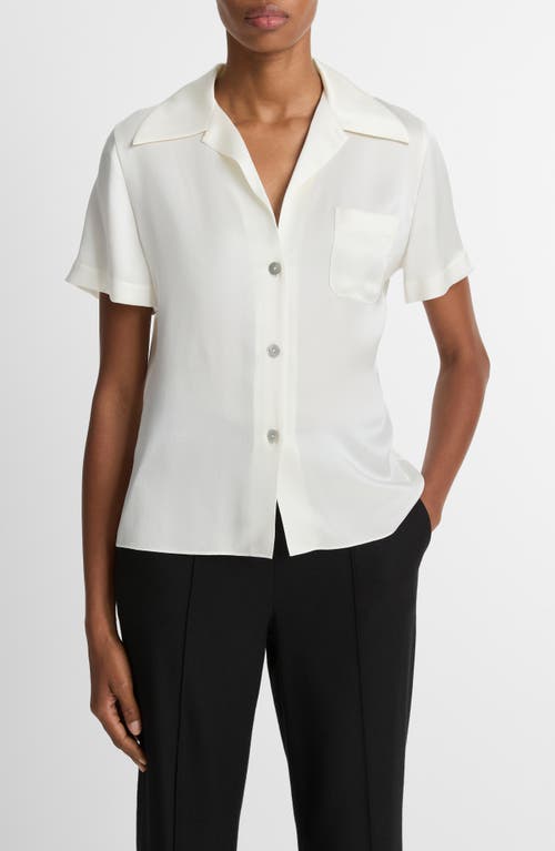 Vince Short Sleeve Silk Button-up Shirt In White