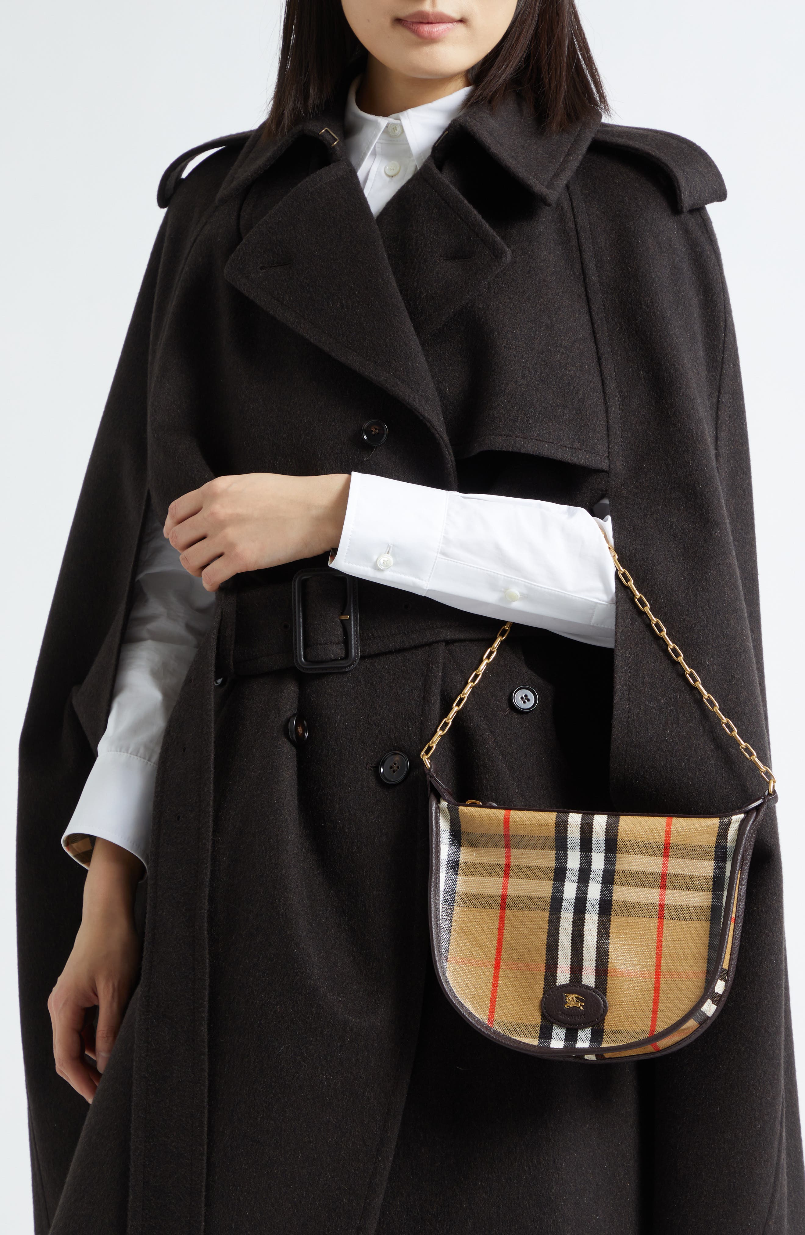 Burberry Coated Canvas Shoulder Bag, Alternate, color, Sand