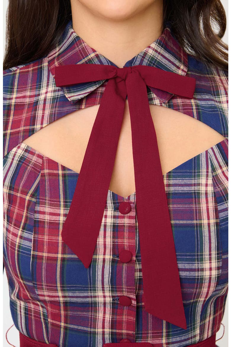 Sweetheart Neck Swing Dress, Alternate, color, Blue & Burgundy Plaid