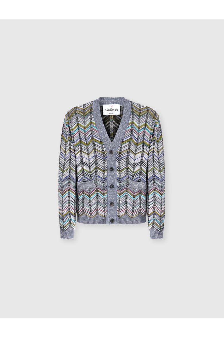Cotton Chevron Cardigan With Pockets, Alternate, color, Grey Multicoloured