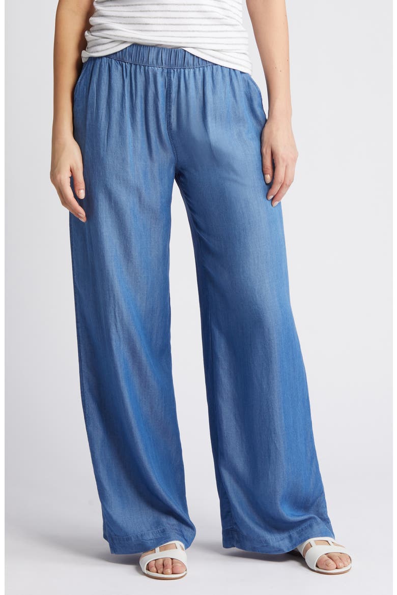 Drawstring Wide Leg Chambray Pants, Alternate, color, MEDIUM WASH