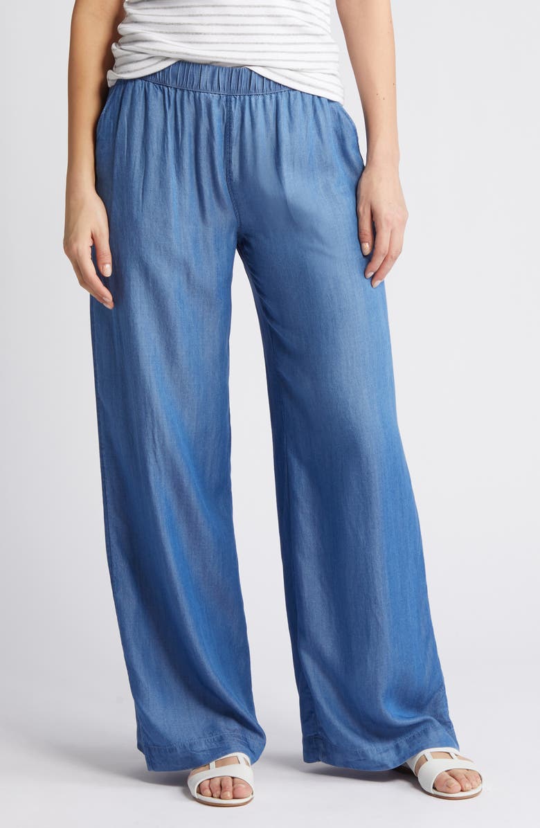 Caslon<sup>®</sup> Drawstring Wide Leg Chambray Pants, Alternate, color, Medium Wash