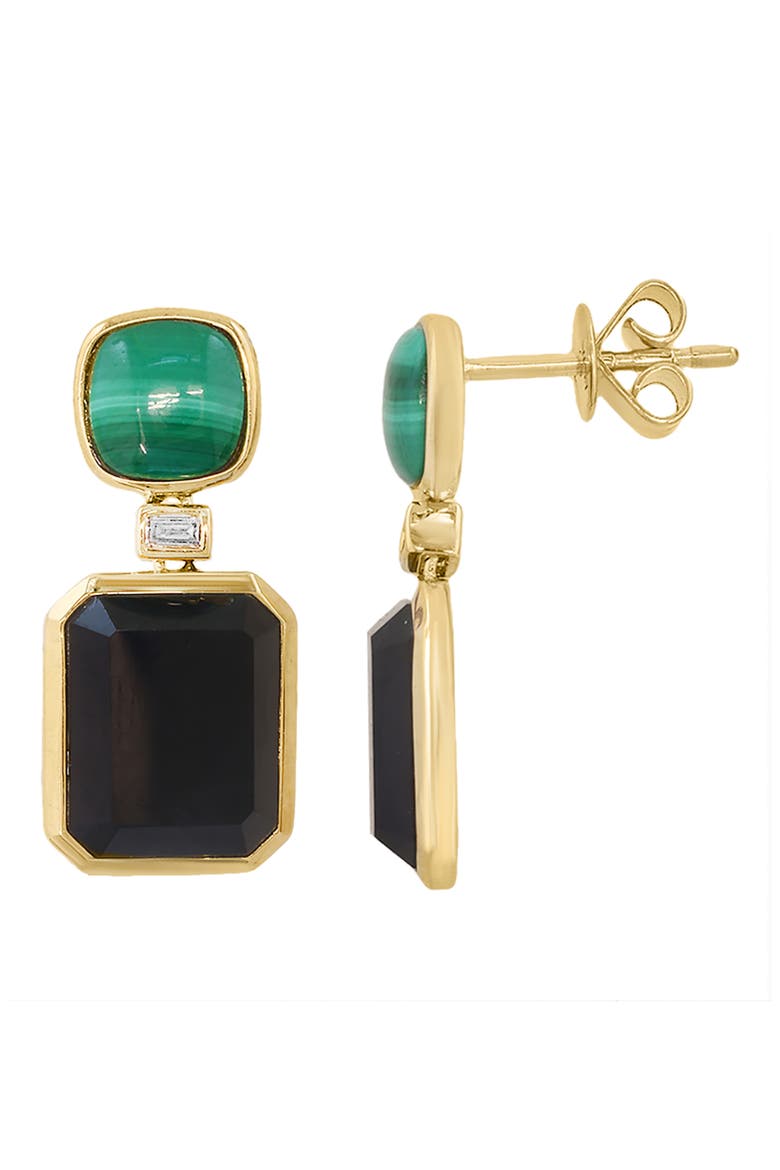 Malachite, Onyx & Diamond Drop Earrings, Alternate, color, BLACK MULTI
