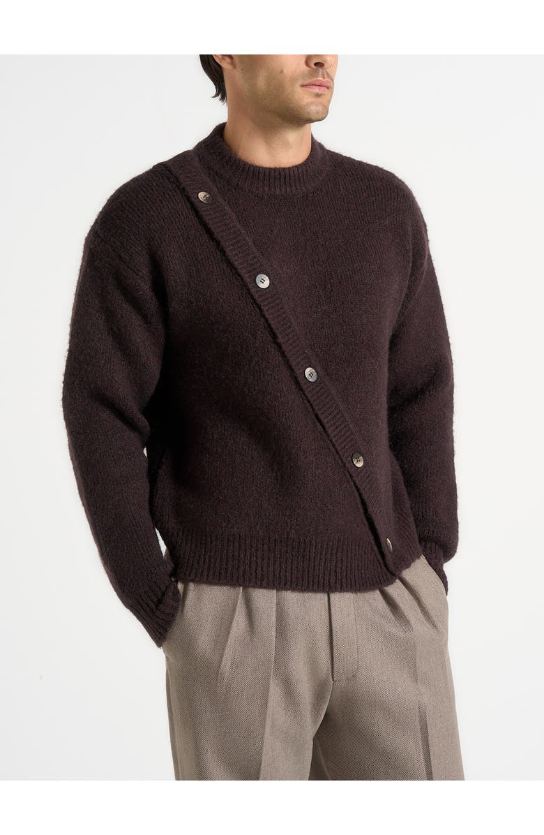 Manière De Voir Theo Asymmetric Brushed Wool Knit Jumper, Main, color, Brown