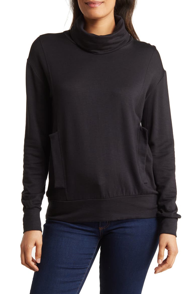 Turtleneck Banded Sweater, Main, color, BLACK PRINT 1