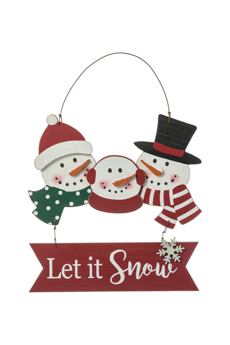 Wooden Christmas Snowman Family Wall Decor, Main, color, Red