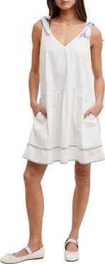 WISHLIST Contrast Bow Tiered Cotton Babydoll Dress