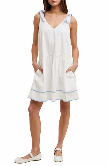 WISHLIST Contrast Bow Tiered Cotton Babydoll Dress