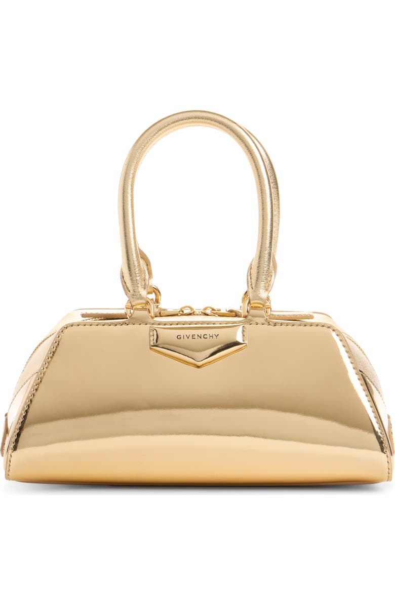 Givenchy Mini Antigona Metallic Leather East/West Satchel, Main, color, Golden
