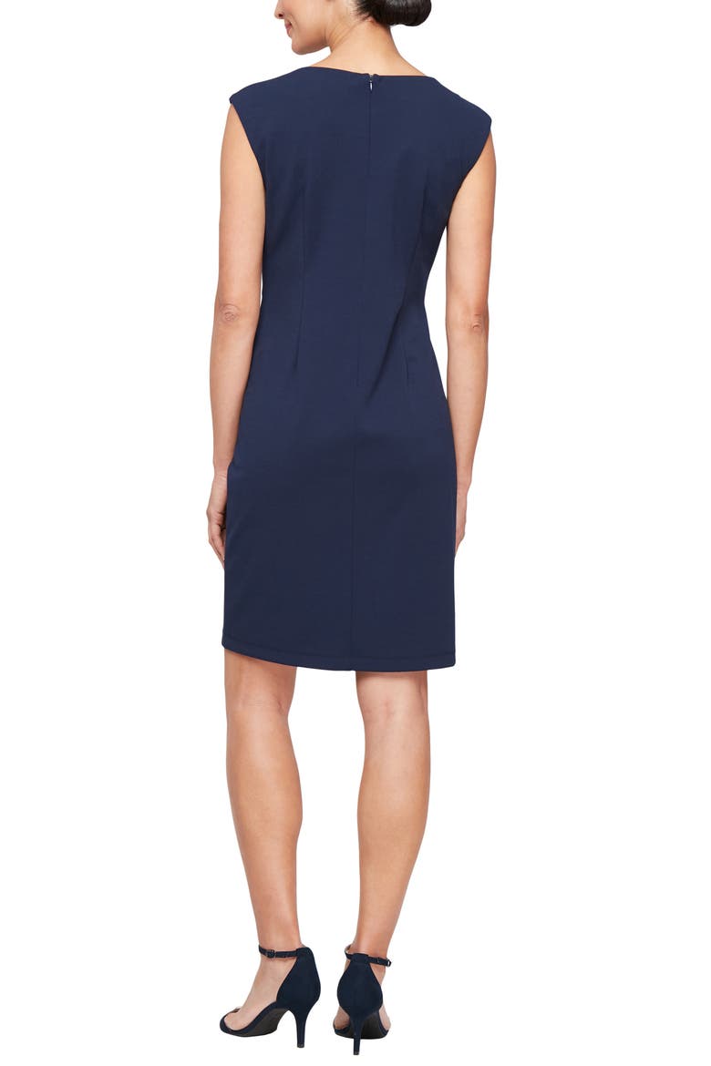 Pleat Sheath Dress, Alternate, color, NAVY