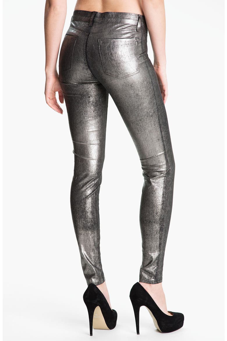 Metallic Stretch Denim Leggings, Alternate, color, SILVER
