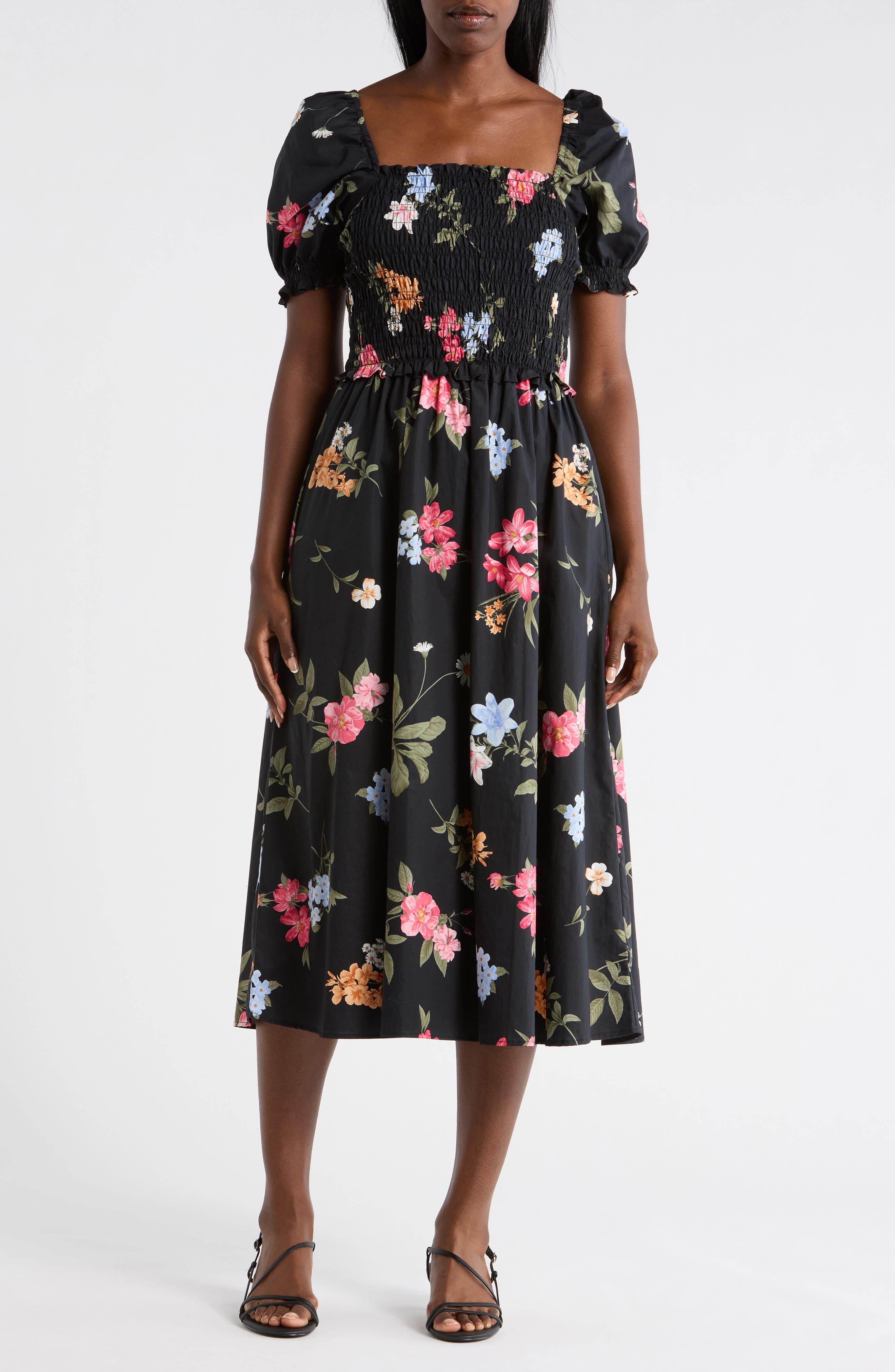 Ellen Tracy Square Neck Poplin Midi Dress