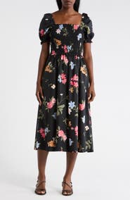 Ellen Tracy Square Neck Poplin Midi Dress