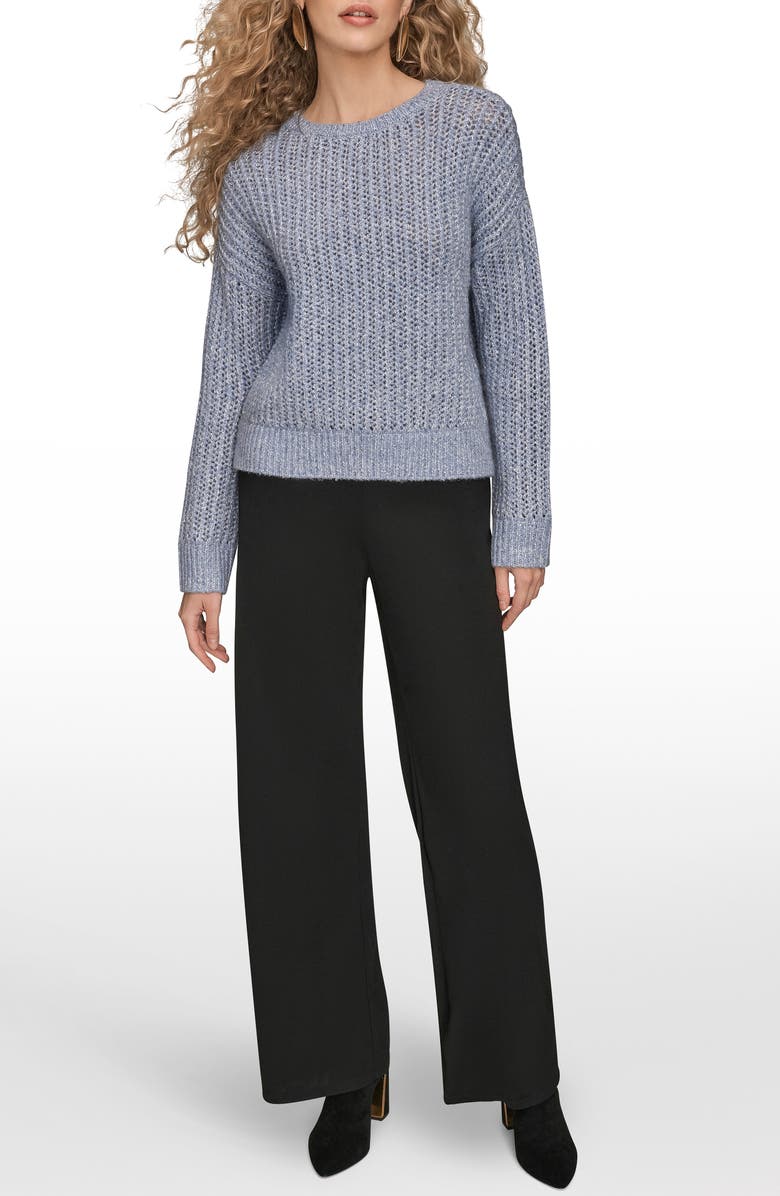 Donna Karan New York Open Stitch Crewneck Sweater, Alternate, color, Tempest