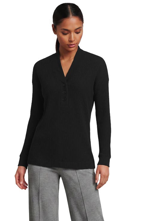 Long Sleeve Waffle Shawl Collar Henley