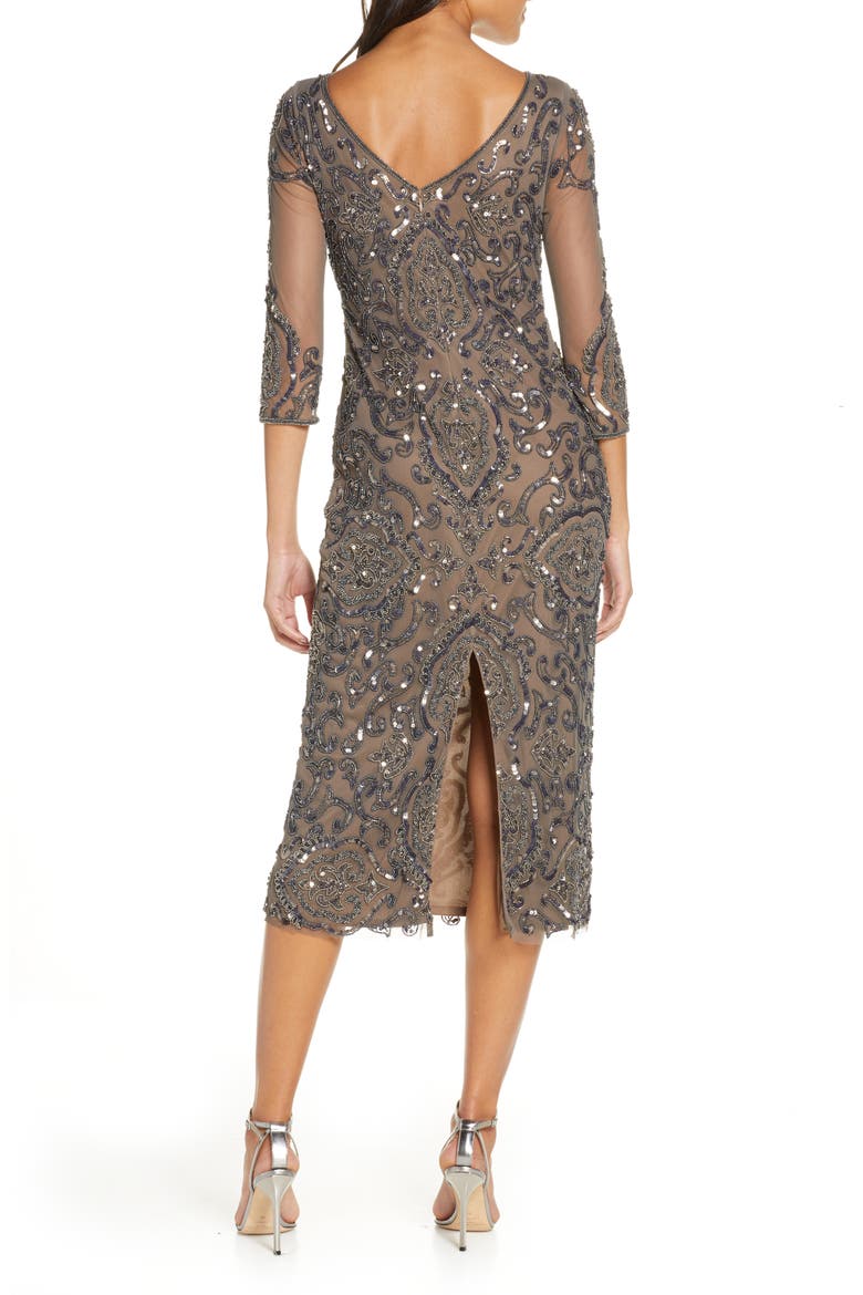 Sequin & Beaded Cocktail Sheath Dress, Alternate, color, MOCHA