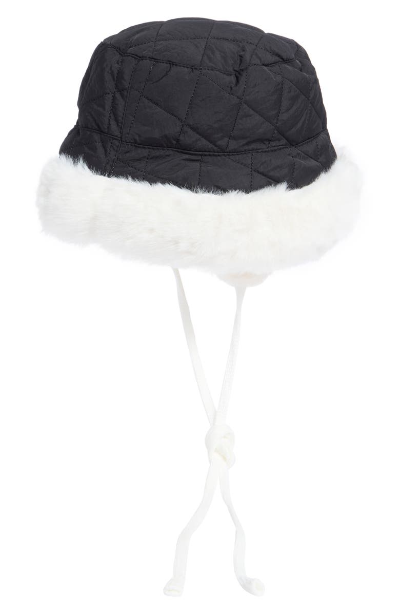 Nanette Lepore Reversible Faux Fur Quilted Bucket Hat, Alternate, color, Black