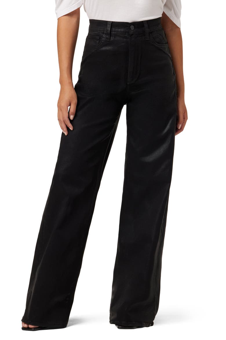 The Mia Coated High Waist Wide Leg Jeans, Main, color, BLACK