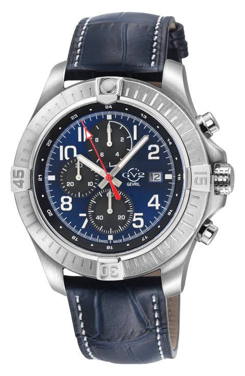 T38 Chronograph Croc Embossed Leather Strap Watch, 45mm