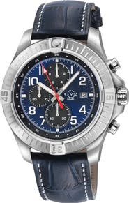 GV2 T38 Chronograph Croc Embossed Leather Strap Watch, 45mm