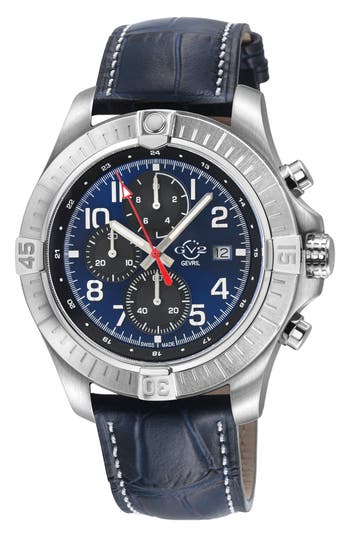 Gv2 T38 Chronograph Croc Embossed Leather Strap Watch, 45mm In Blue