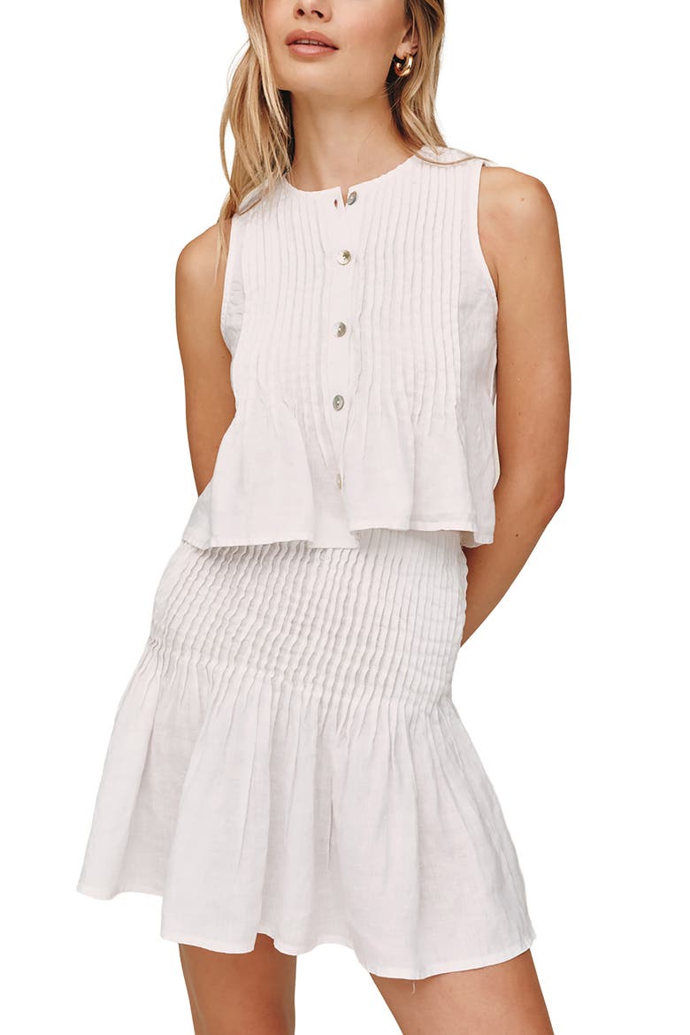 Pintuck Peplum Sleeveless Linen Shirt, Main, color, WHITE