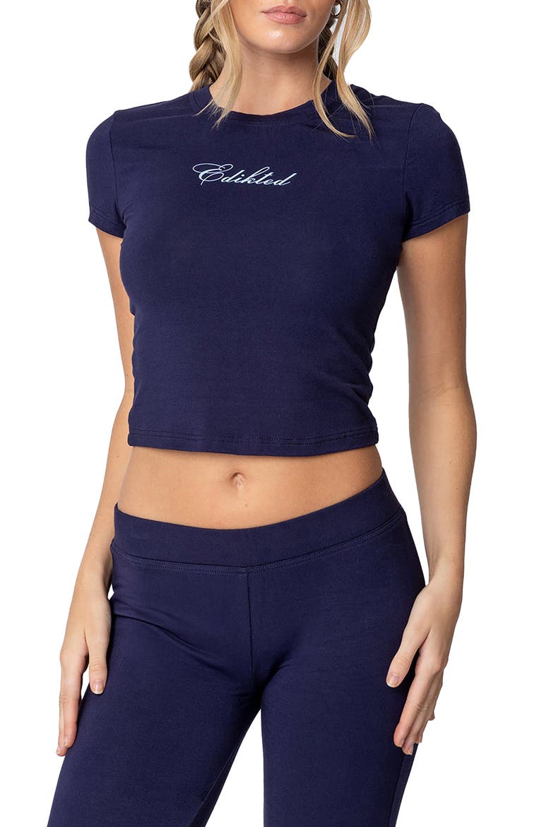 So Edikted Baby Tee, Main, color, NAVY