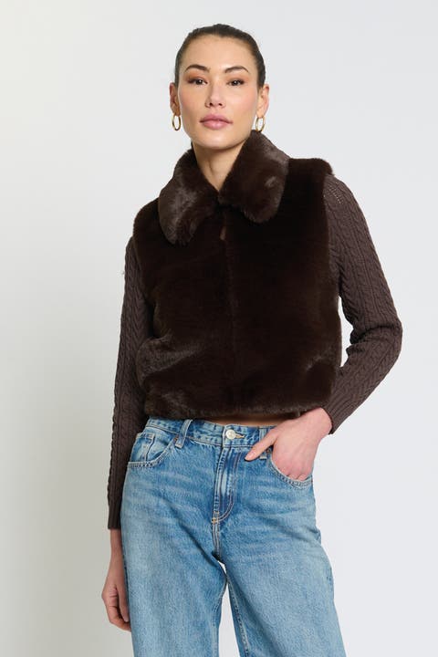 Maia Cropped Fur Cabled Sleeves Sweater