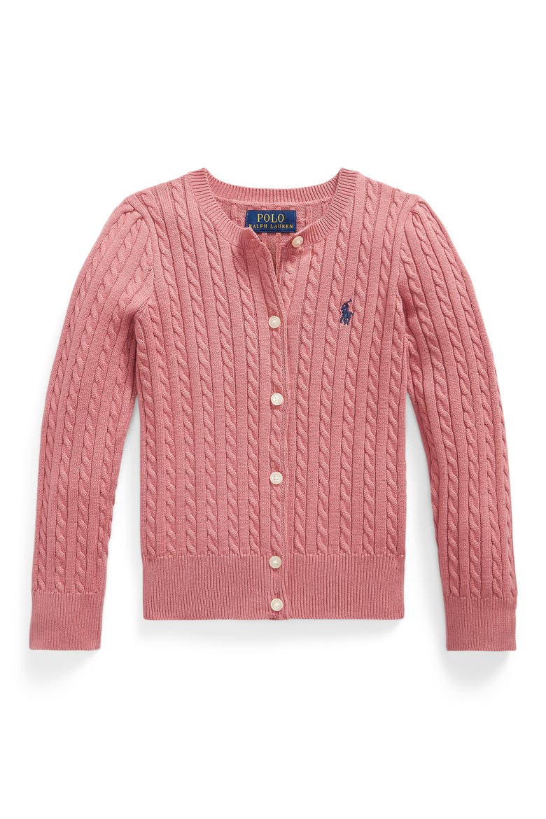 Kids' Cable Stitch Cotton Cardigan, Main, color, PINK
