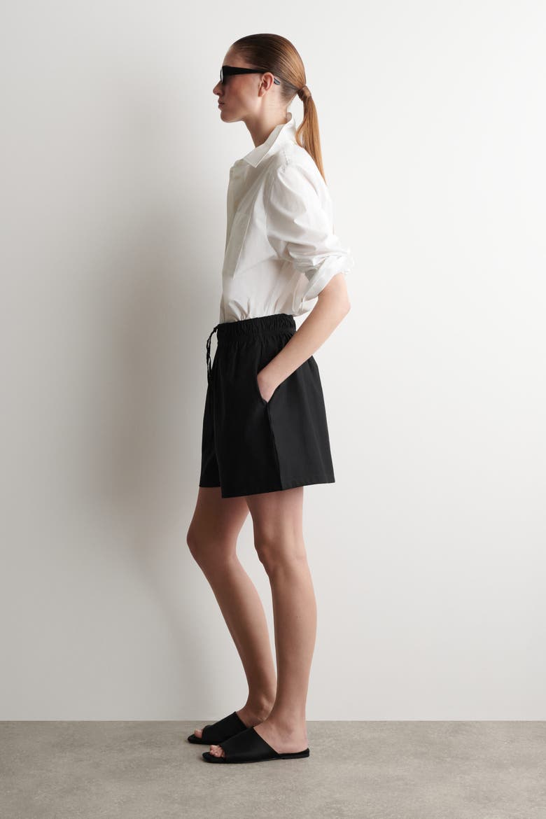 Ruched-waist Shorts, Alternate, color, BLACK