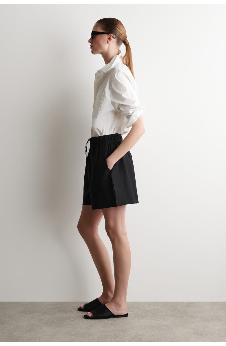COS Ruched-waist Shorts, Alternate, color, Black