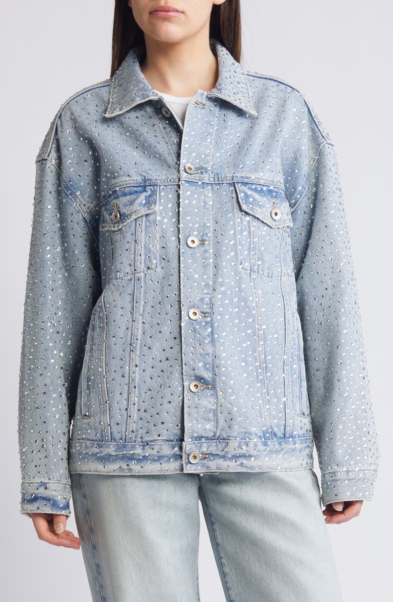 PURPLE BRAND Crystal Detail Denim Trucker Jacket, Alternate, color,