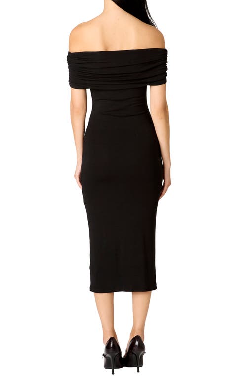 Nia Celine Off The Shoulder Body-con Midi Dress In Black