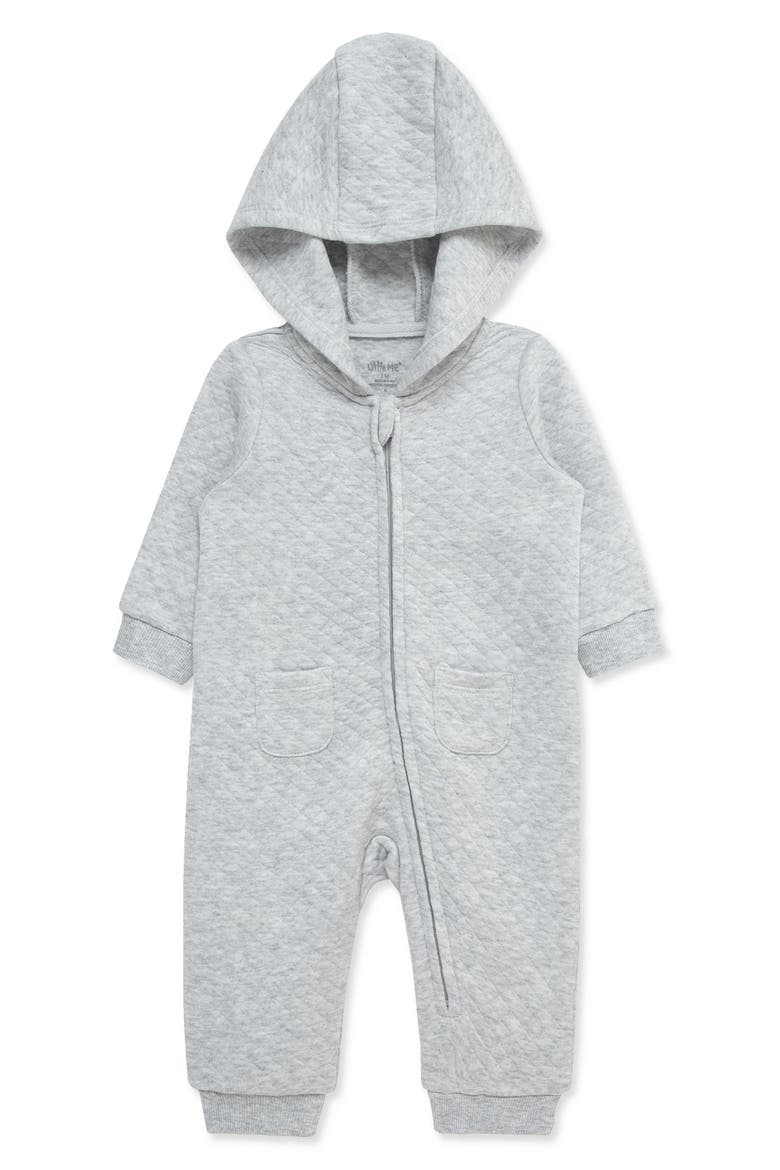Quilted Hooded Romper, Alternate, color, HEATHER GRAY