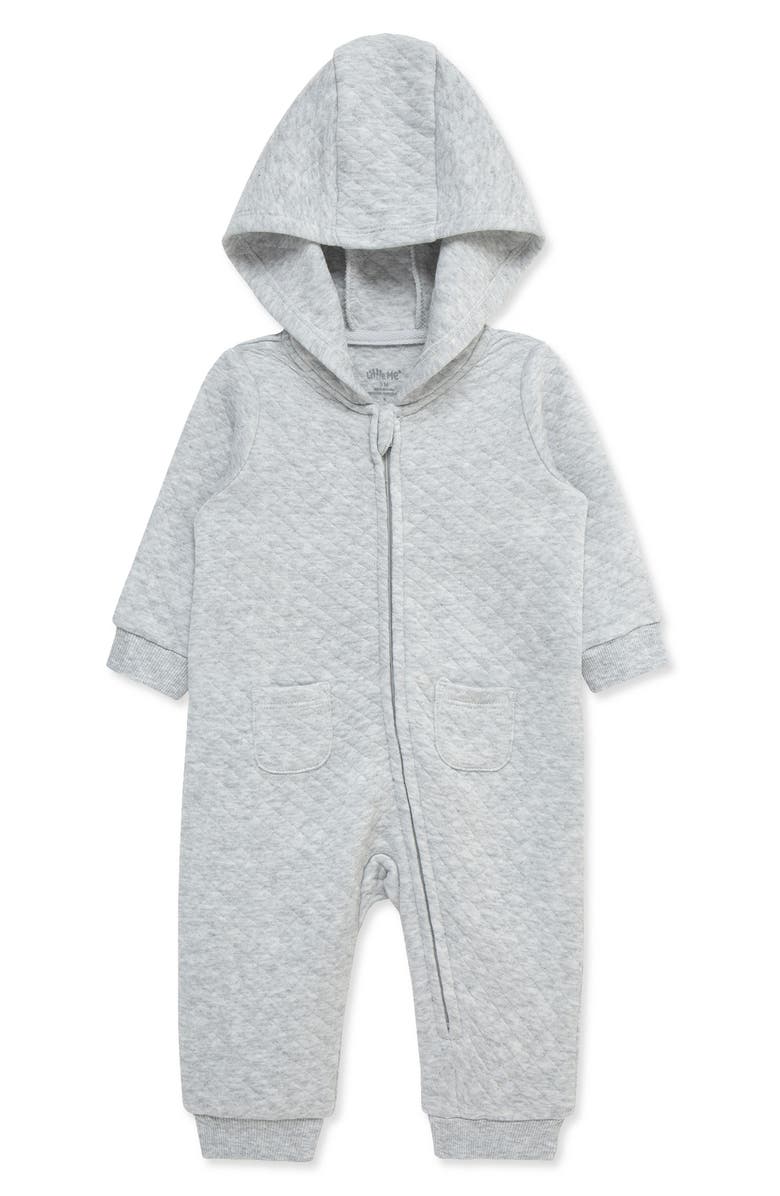 Little Me Quilted Hooded Romper, Alternate, color, Heather Gray